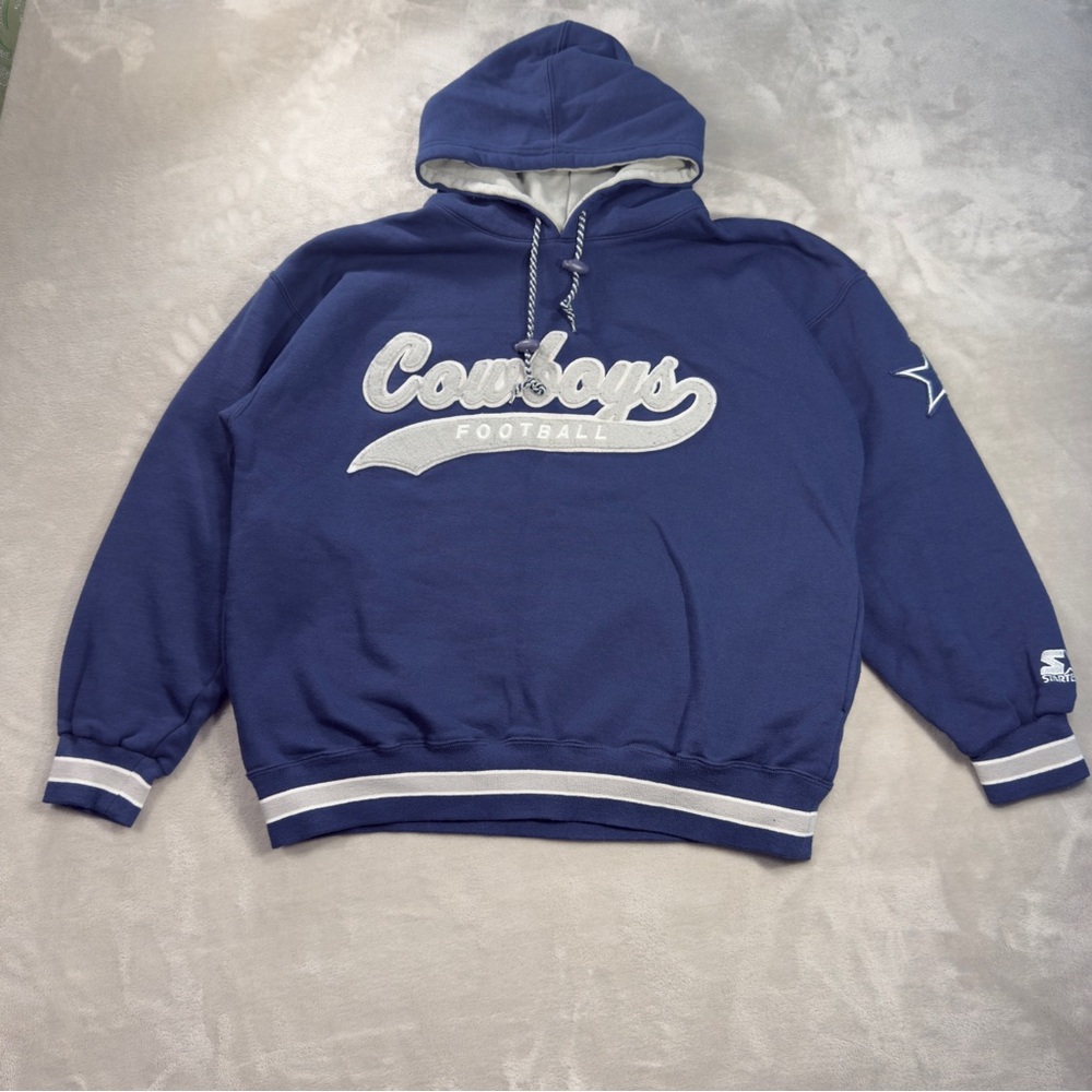 Vintage Starter Dallas Cowboys Football Hoodie NFL Men's Sz L Gray Blue